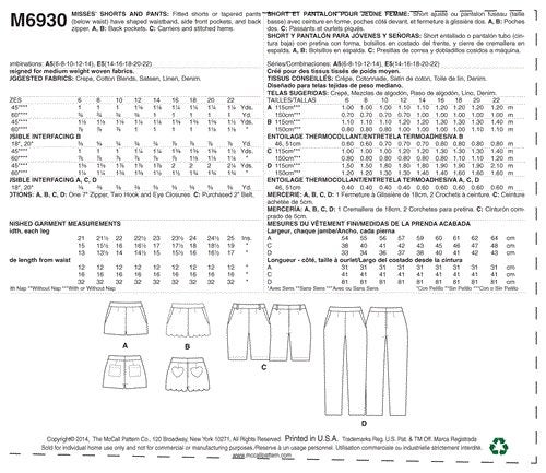 McCalls Pattern 6930 Misses' Shorts and Pants 6-8-10-12-14 Carousel 2