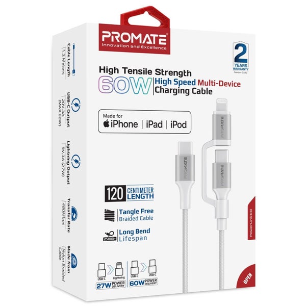 Promate POWERLINK-CCI.WT MFi Certified - 60W PD - 480Mbps USB-C Multi-Connector Carousel 2
