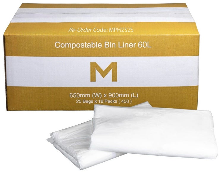 Compostable Bin Liner 60L - White, 650mm x 900mm x 30mu (Box Of 450) Carousel 1