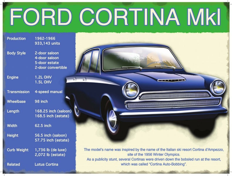 FORD CORTINA - MK1 CLASSIC CAR 1962 - 1966 - LARGE METAL SIGN - 10931 Carousel 1