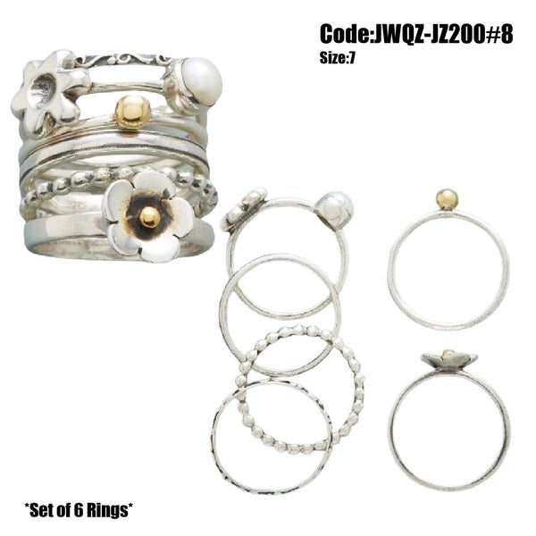 6pcs Vintage Silver Daisy Flower Pearl Silver Rings *Local Clearance* Carousel 1