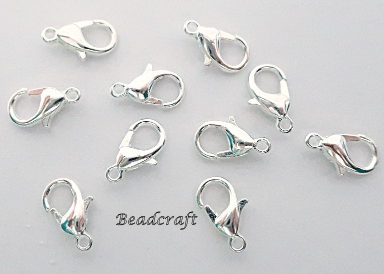 10 BRIGHT SILVER 14 mm LOBSTER CLASPS Carousel 1