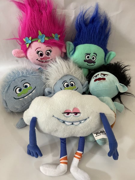 Bulk Lot of 6 Trolls Soft Toys - Talking Poppy Branch Cloud Guy Diamond Guy Carousel 1