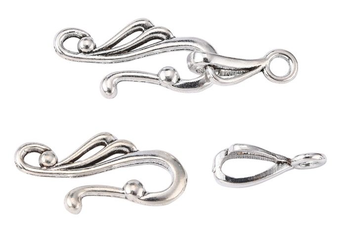 5 SILVER ART DECO HOOK and EYE CLASPS Carousel 1