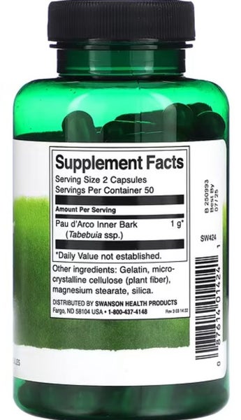 SWANSON PAU D'ARCO 500 MG 100 CAPS - BB0627 Carousel 2