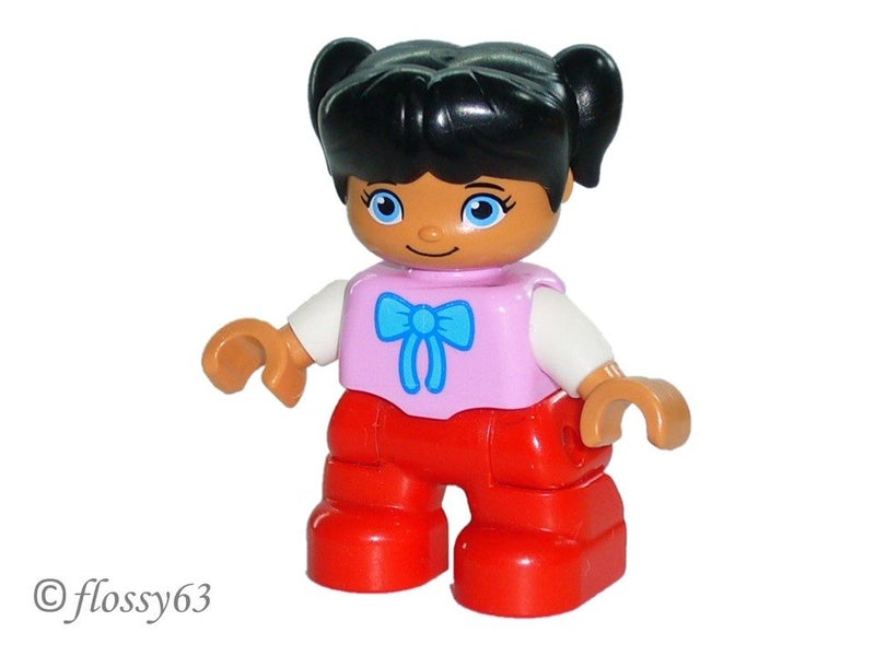 ®™DUPLO - Child Girl, Red Legs, Bright Pink Top, Bow Tie, Black Hair ~Retired~ Carousel 1