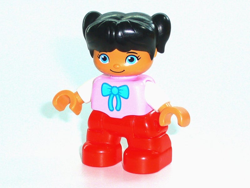®™DUPLO - Child Girl, Red Legs, Bright Pink Top, Bow Tie, Black Hair ~Retired~ Carousel 2