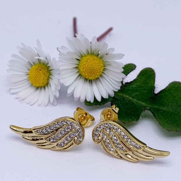 18K Gold Crystal Stud Earrings "Wings" Carousel 4