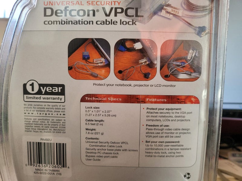 Targus Defcon VPCL Combination cable lock Carousel 2