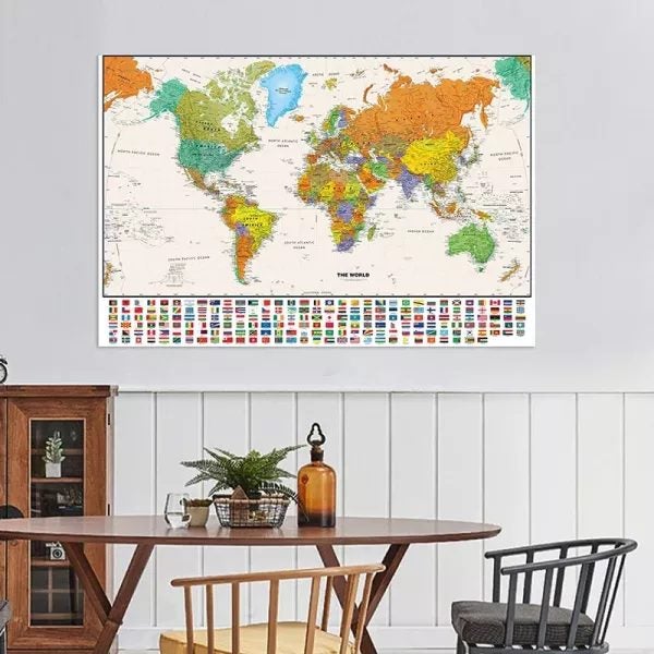 World Map With National Flags 150x100cm Painting Poster For Children's Carousel 2