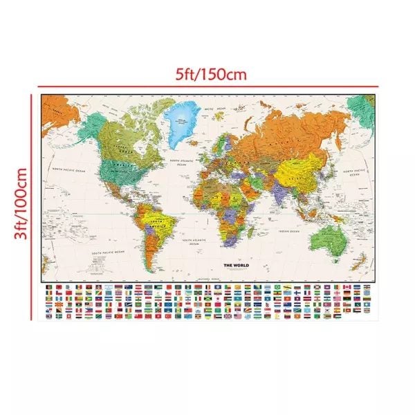 World Map With National Flags 150x100cm Painting Poster For Children's Carousel 1