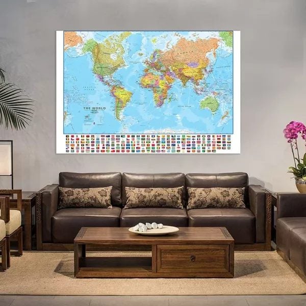 The World Map With Country Flag Painting Wall Art Poster Printed Decorative Carousel 1
