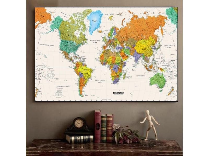 Non-woven Waterproof World Map Physical Map Aerial View Without Flag For Carousel 1