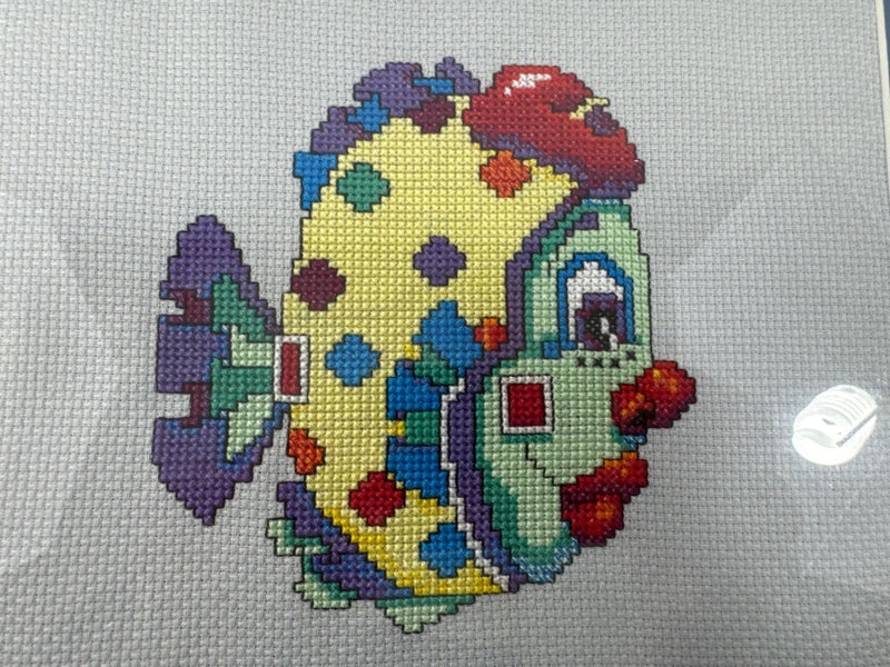 Two Funky Cross Stitched Fish Framed (18778)62957611736706111