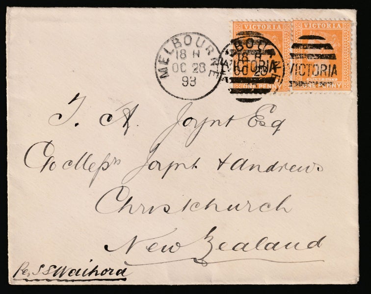 1893 MELBOURNE, VICTORIA COVER TO NEW ZEALAND BY S.S. "WAIHORA". Carousel 1