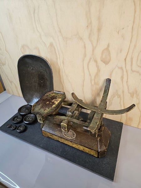 Antique Balance Scales w Weights & Bowl. Patination to Die For. Carousel 9