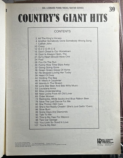 Hal Leonard Piano Vocal Guitar Series 39 Country's Giant Hits Carousel 2