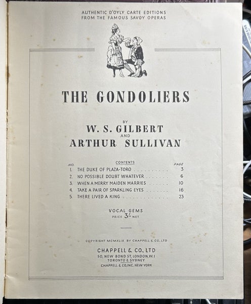 Vocal Gems from The Gondoliers by W S Glibert and Arthur Sullivan Carousel 3