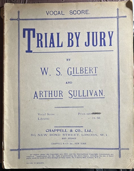 Trial by Jury by W S Gilbert and Arthur Sullivan Vocal Score Carousel 1
