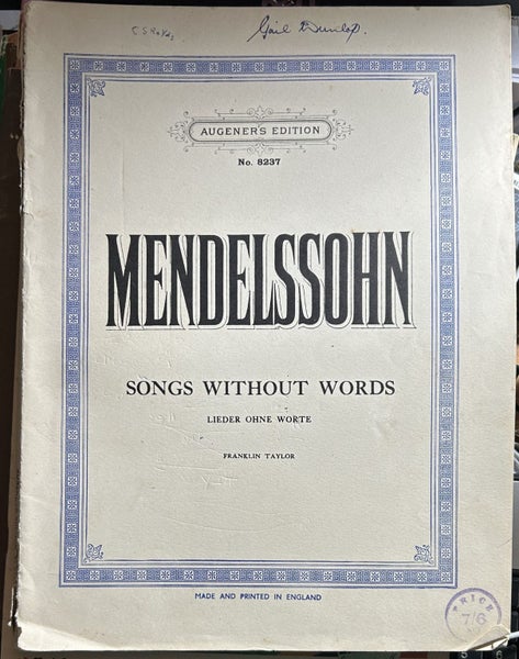 Mendelssohn Songs without Words Augener's Edition No 8237 Carousel 1