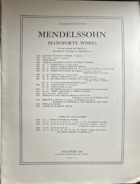 Mendelssohn Songs without Words Augener's Edition No 8237 Carousel 2