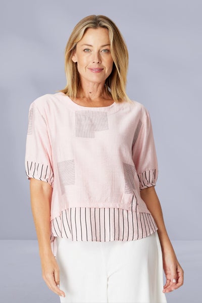 Cordelia St Mix Print Top Blush Black Carousel 1