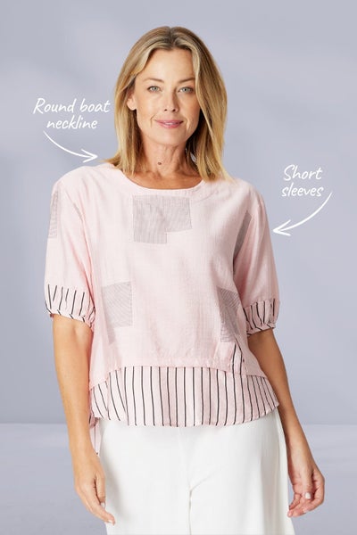 Cordelia St Mix Print Top Blush Black Carousel 2