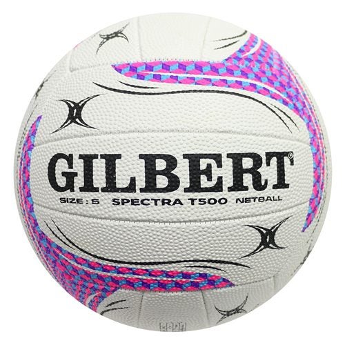 Gilbert Spectra T500 Premium Training Netball Size 5 White/Pink/Purple Hex Carousel 1