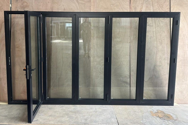 NEW BLACK ALUMINIUM DOUBLE GLAZED BIFOLD DOOR :2000H X 3600W Carousel 2