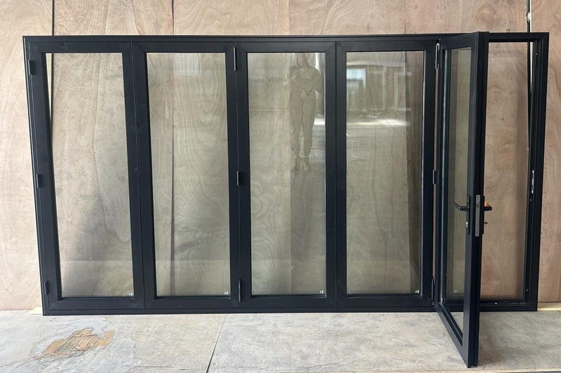 NEW BLACK ALUMINIUM DOUBLE GLAZED BIFOLD DOOR:2000H X 3600W Carousel 2
