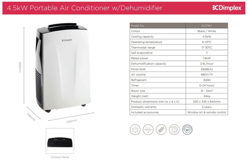 Dimplex 4.5kW Portable Air Conditioner with Dehumidifier Carousel 5