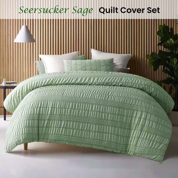 Accessorize Seersucker Sage Polyester Quilt Cover Set Carousel 2