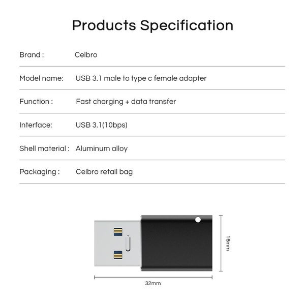 USB 3.2 (Male) + USB Type C (Female) Adaptor Converter Carousel 6