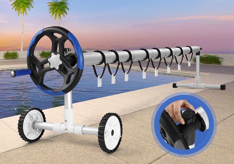 Pool Cover Roller Adjustable Swimming Blanket Reel 2.1m to 4.35m System Stand Carousel 1