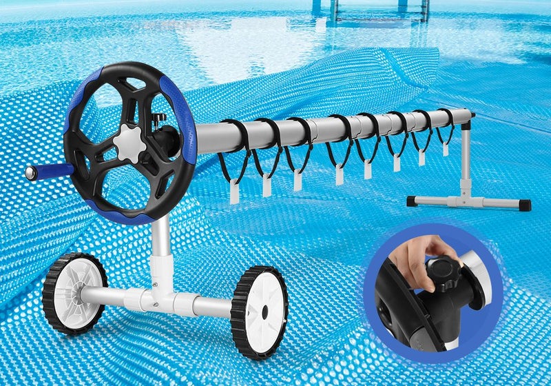 Pool Cover Roller Adjustable Swimming Blanket Reel 2.1m to 4.35m System Stand Carousel 2