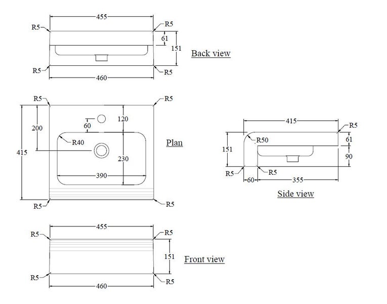 DELETED LINE - LAVABO SEMI RECESSED POLYMARBLE BASIN 460MM Carousel 2