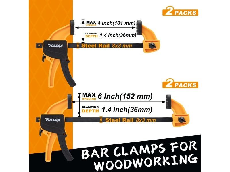 TOLESA 8PCs Woodworking Bar Clamps Set 45 Lbs Load Limit Carousel 1