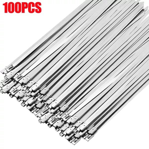 20 100Pcs Stainless Steel Cable Ties For Exhaust Wraps Heavy Duty Self Locking Carousel 1