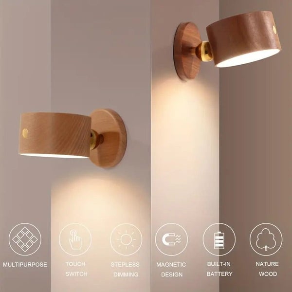 NNETM Wireless Sapele Wood Bedroom Reading Lamp in Sapele Wood color Carousel 2