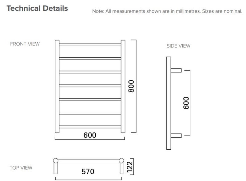EVOKE HEATED ROUND LADDER 7 BAR 800 X 600 CHROME - cancelled order (New) Carousel 2