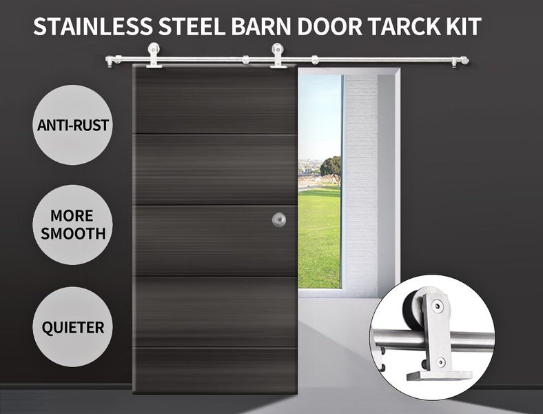 2M Stainless Steel Antique Single Sliding Barn Door Hardware Track Roller Kit Carousel 6