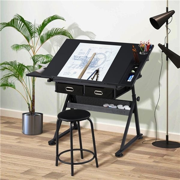 Drafting Table/Stool Set with Adjustable Table Angles & Heights All-in-One Carousel 1