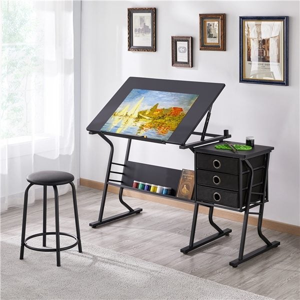 Drafting Table & Stool Set For Artists Tilting Tabletop Carousel 13