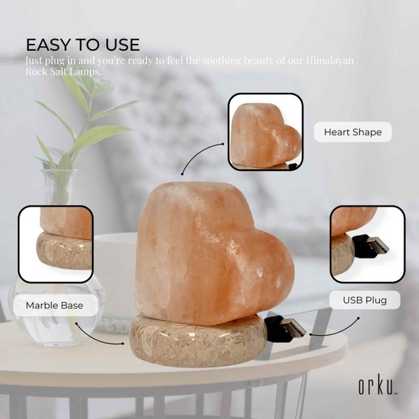 USB Colour Changing Salt Himalayan Lamp - Heart Love Shape Pink Rock LED Light Carousel 2