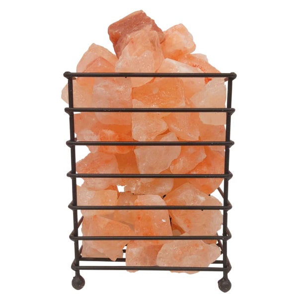 Himalayan Pink Salt Lamp - 12V 12W Iron Basket Rectangle Shape Carved Rock Carousel 1