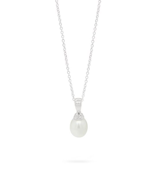 Sterling Silver Simple Single Cultured Pearl Drop Pendant - 8.5 - 9mm Carousel 1
