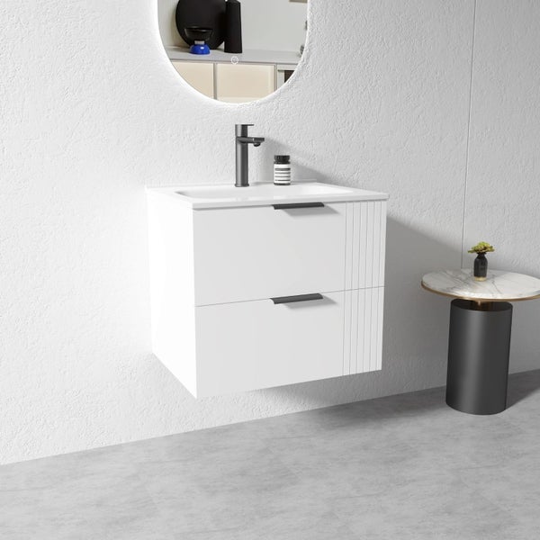 600MM White Wall Hung Plywood Vanity with Ceramic Basin Carousel 2