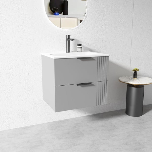 600MM Grey Wall Hung Plywood Vanity with Ceramic Basin Carousel 2