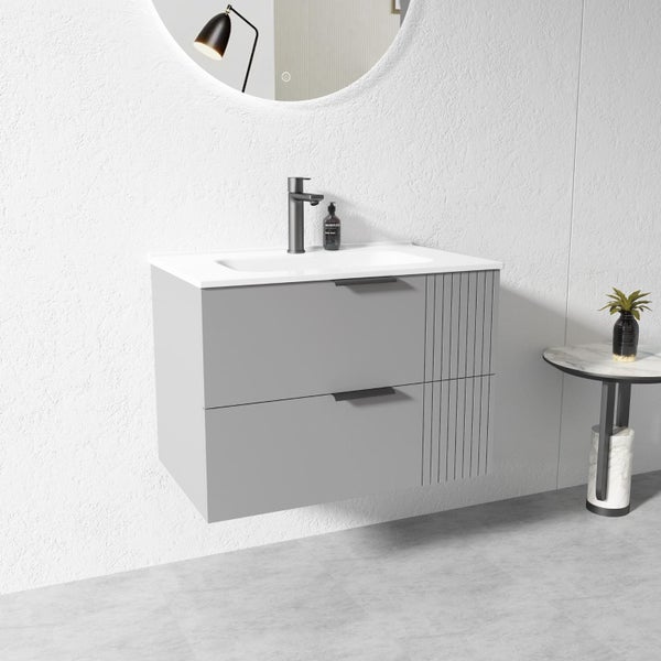 750MM Grey Wall Hung Plywood Vanity with Ceramic Basin Carousel 2