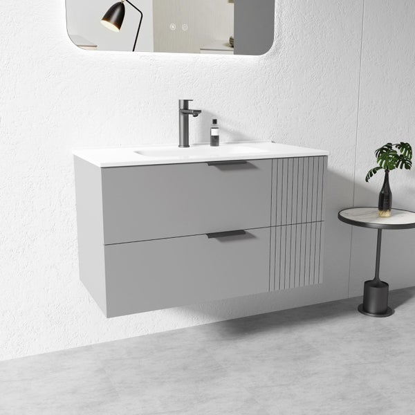 900MM Grey Wall Hung Plywood Vanity with Ceramic Basin Carousel 2